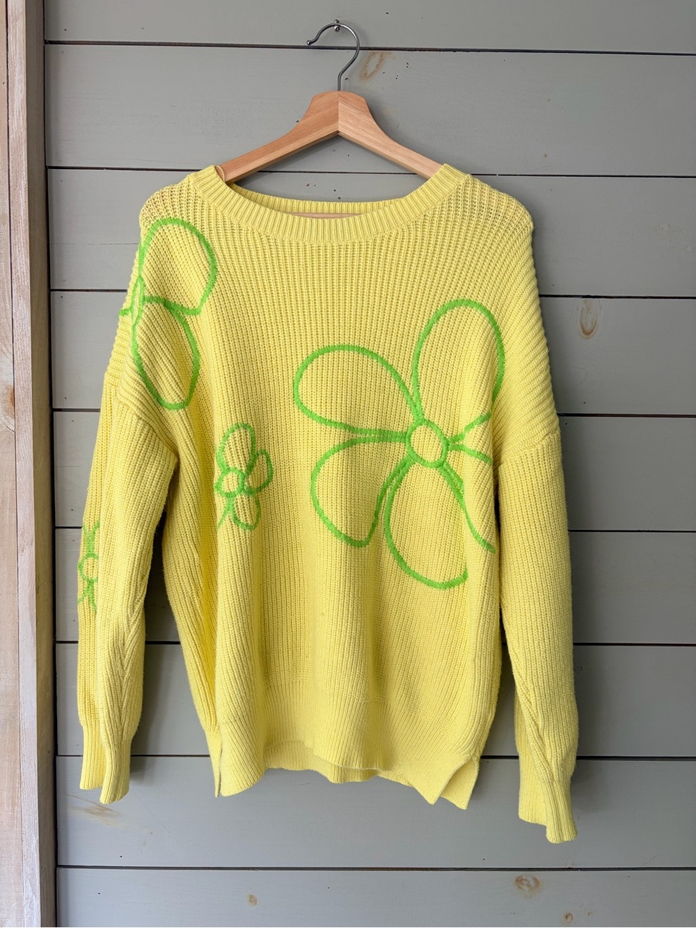 Debut Yellow Green Floral Oversized Knit Sweater M/L